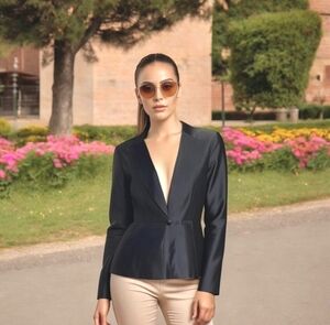 JULIEN LE ROY Grey Satin Lightweight Designer Blazer Size M Suit Jacket EXC